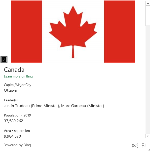 Карточка типа данных для Канады