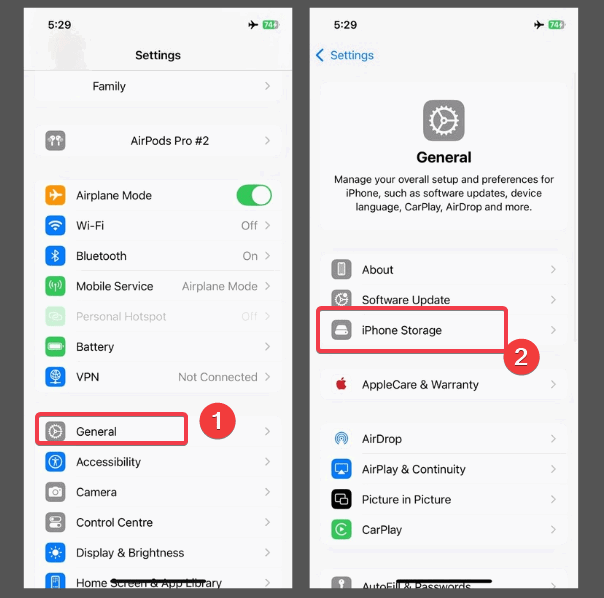 Изображение: экран Хранилище iPhone в Настройках