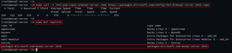 Скриншот: список репозиториев с добавленным mssql-server
