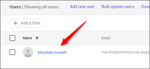 Выбор пользователя в списке Google Workspace