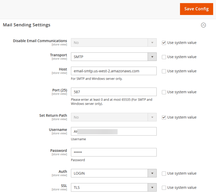 Конфигурация почты Magento для Amazon SES