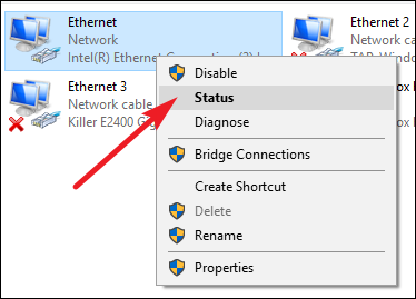 Контекстное меню подключения: выберите 