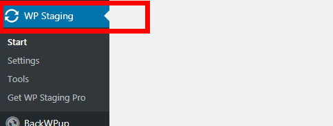 WP Staging в меню панели управления — список клонов
