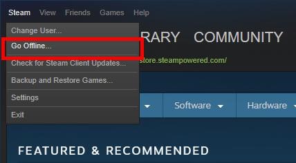 Кнопка перехода в автономный режим в Steam