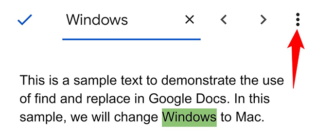 Кнопка дополнительных опций рядом с полем «Найти»