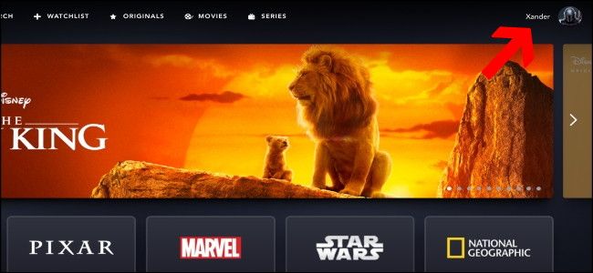 Домашняя страница Disney+ для удаления профиля