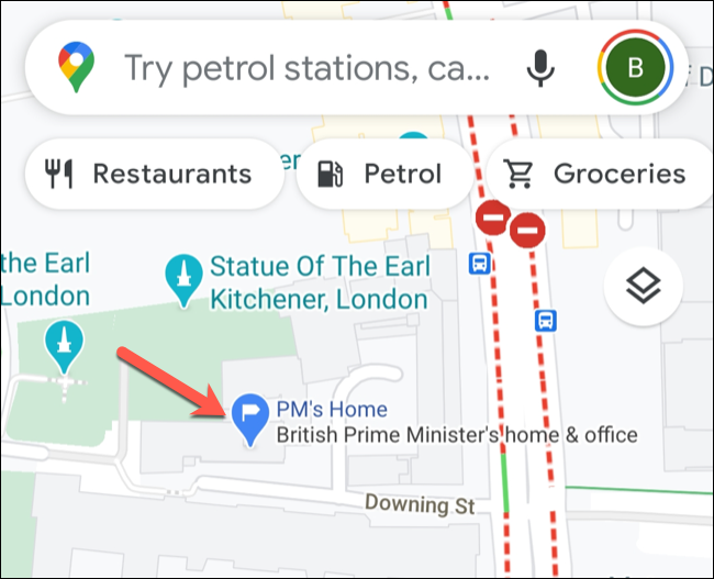 Пример приватной метки, отображаемой в мобильном приложении Google Maps.
