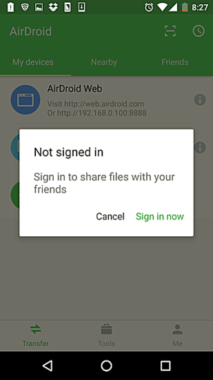 Общий доступ к файлам и устройствам в AirDroid