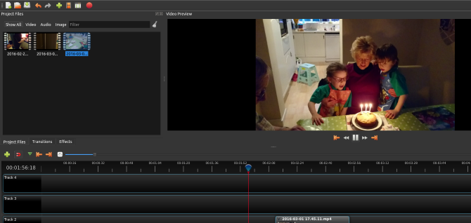 Общий вид OpenShot: импорт файлов и окно проекта