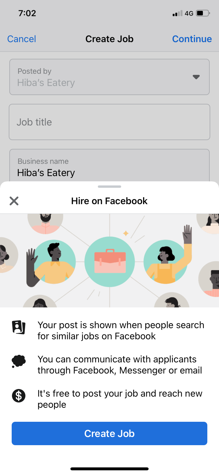 Опция создания вакансии