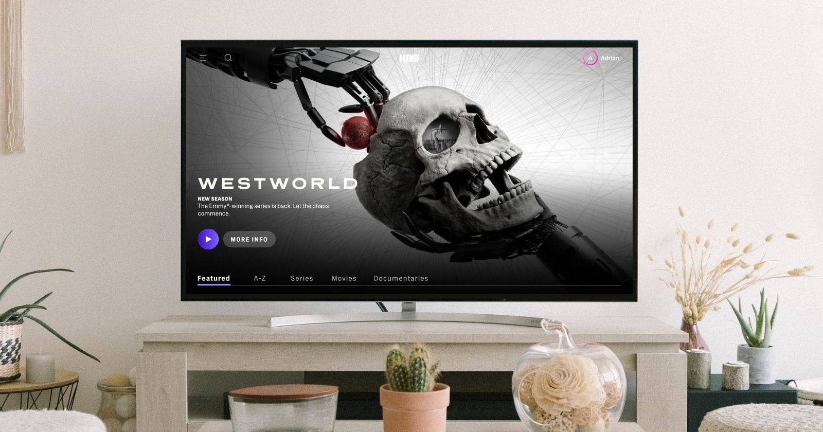 Интерфейс HBO Max на телевизоре