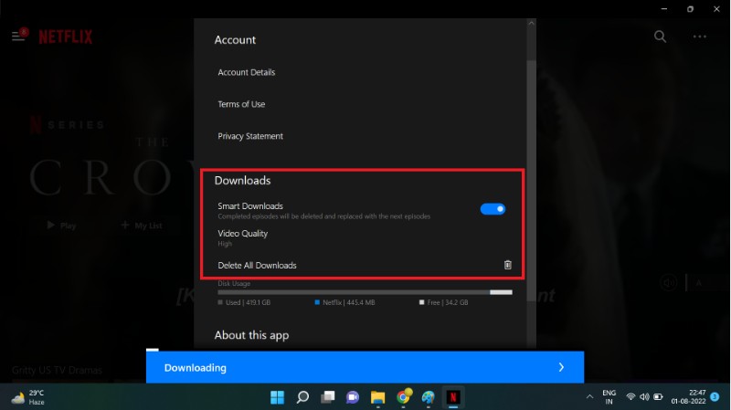 gestione spazio e posizione download su Windows