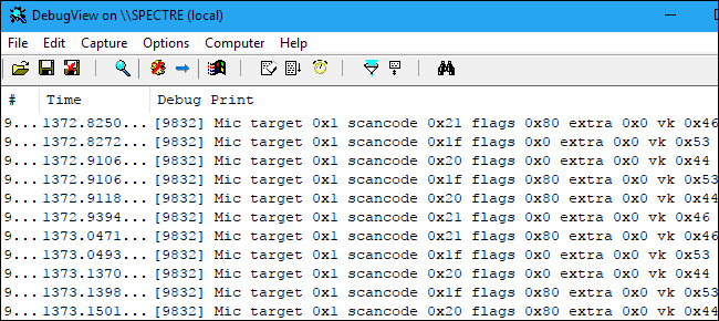 Отладочный вывод DebugView с записями «Mic target»