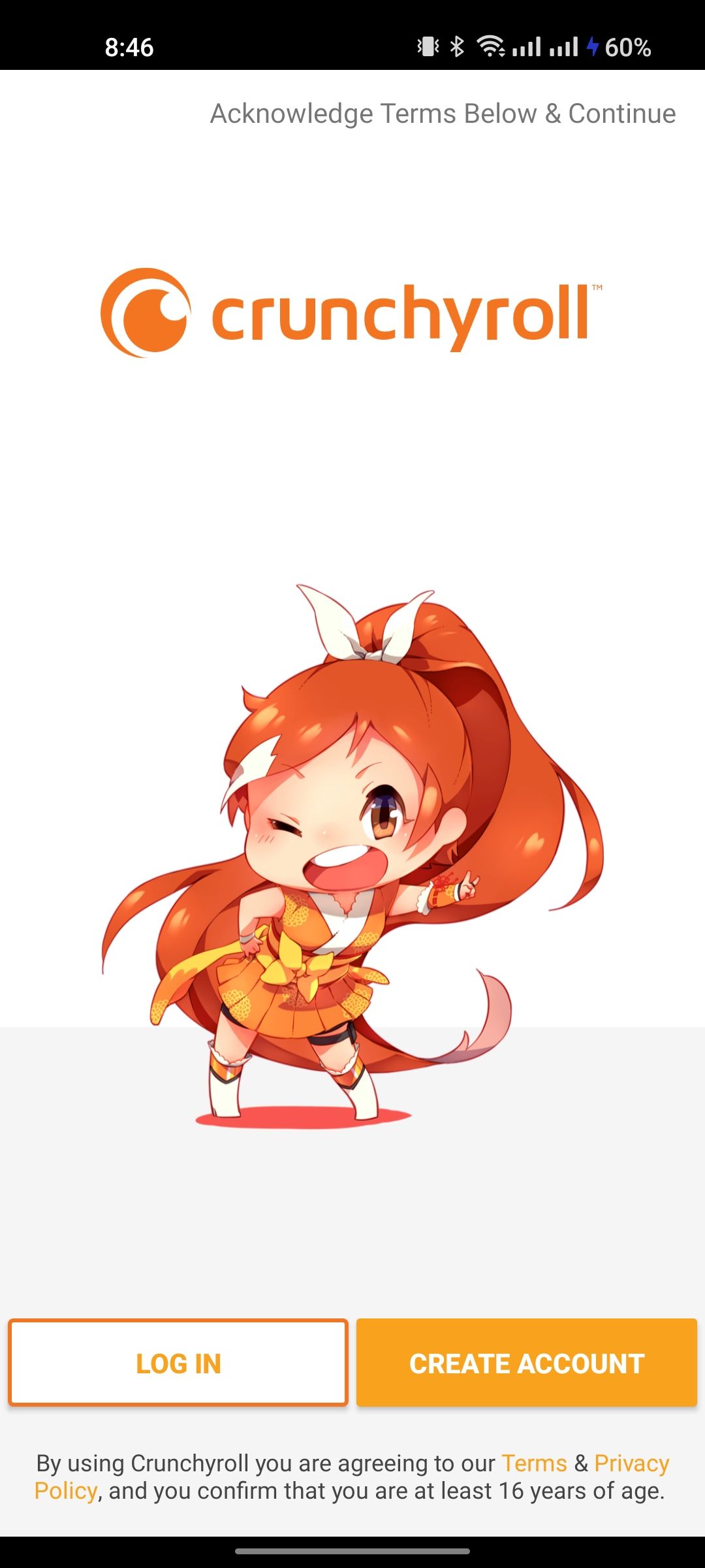 Экран входа в приложение Crunchyroll Manga