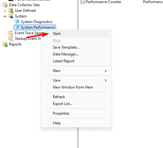 Запуск System Performance в Performance Monitor