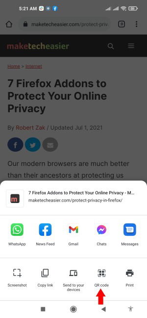 Нажмите на QR‑код на Android