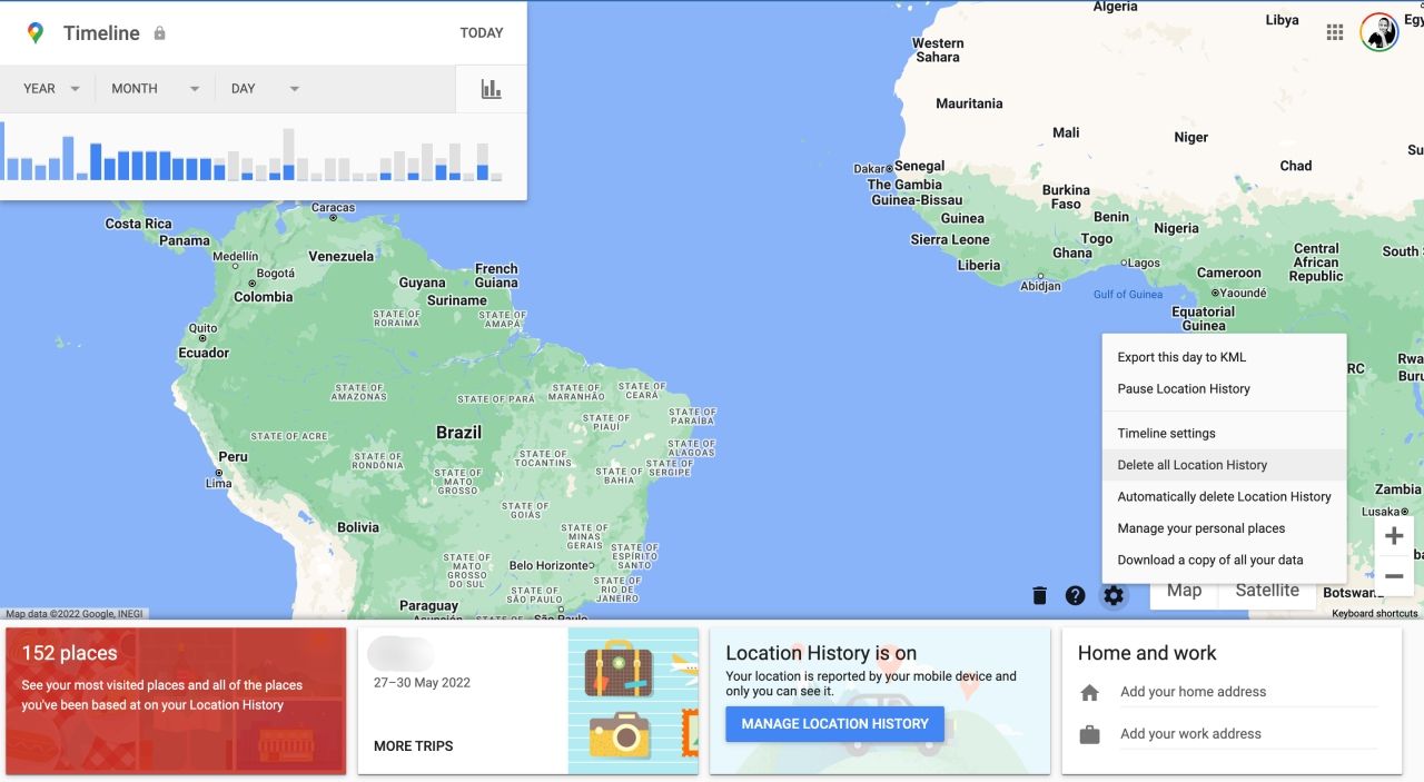 Настройки хронологии на вебе