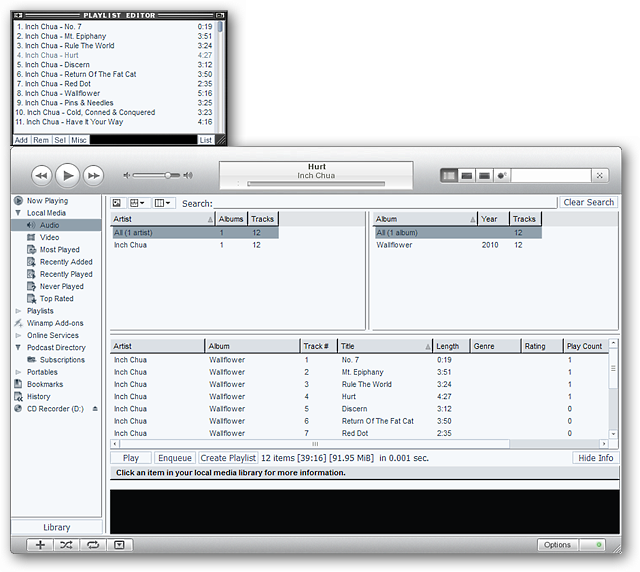 Winamp с применённым скином AmpTunes — основное окно