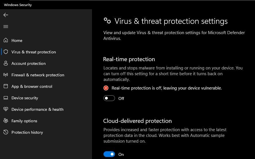 Диалог запроса контроля учётных записей при отключении защиты