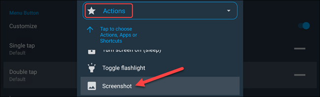Выбор действия «Скриншот» в Button Mapper