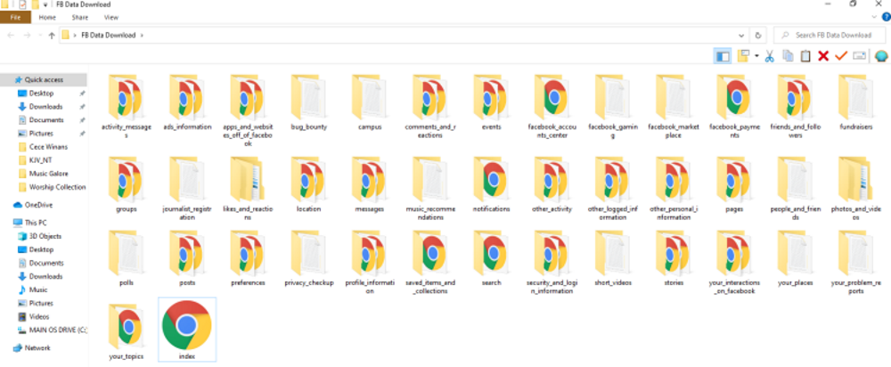 Структура папок архива Facebook