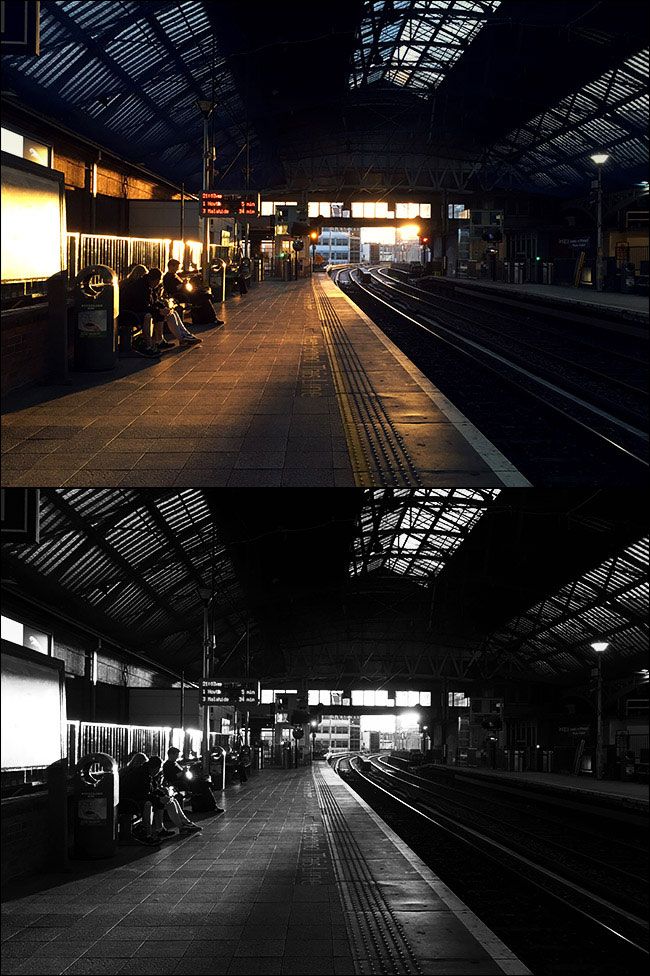 Цветной кадр, плохо подходящий для чёрно‑белой версии