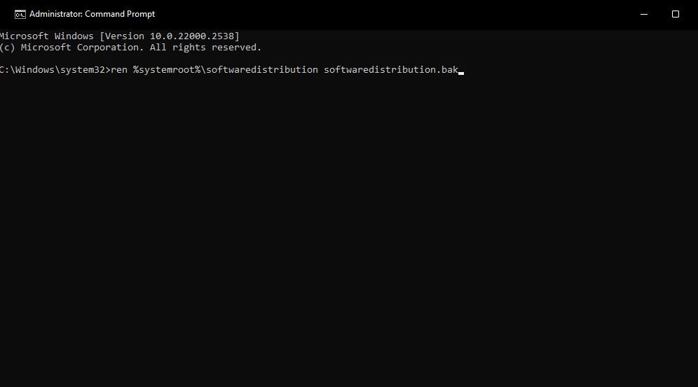 Команда ren для переименования папки SoftwareDistribution в Командной строке
