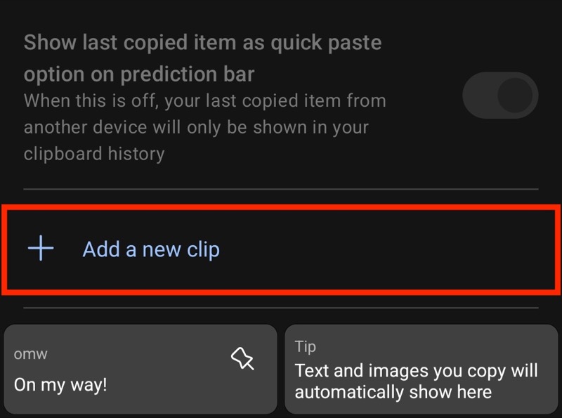 Добавление нового клипа в SwiftKey для текстового ярлыка