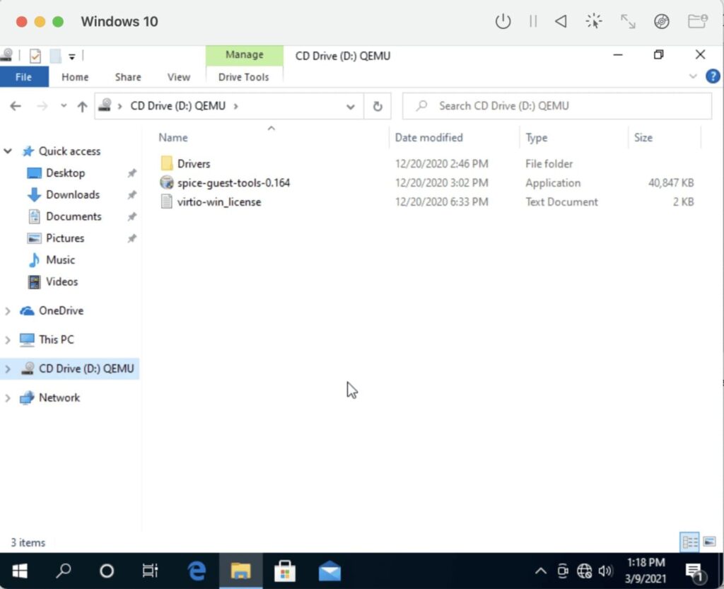 Установка SPICE Guest Tools внутри Windows в UTM