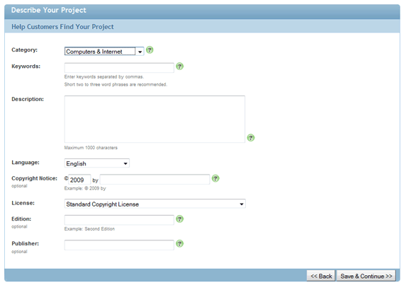 Настройка описания и метаданных книги