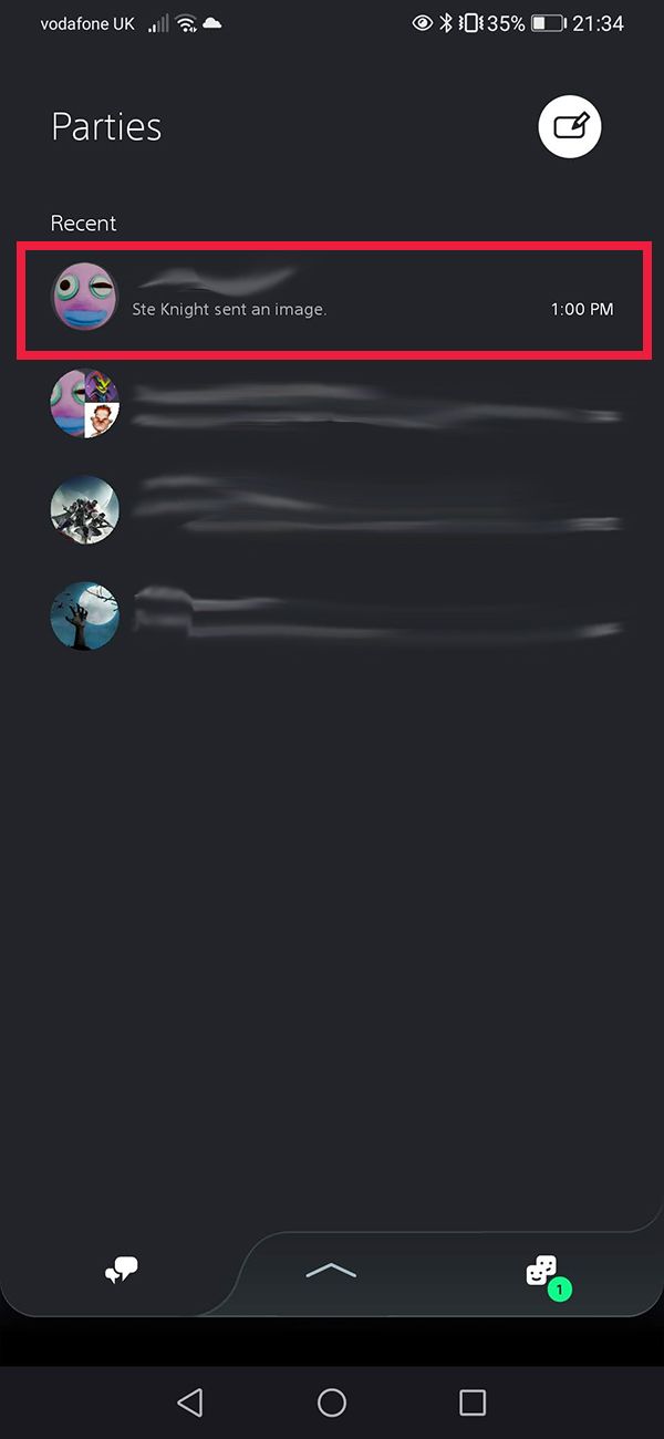 Изображение в чате Party готово к сохранению на мобильном устройстве