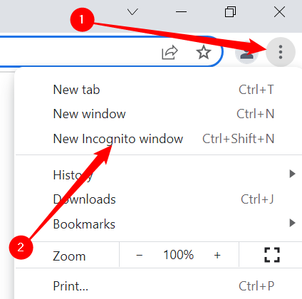Нажмите на три точки, затем выберите «Новое окно в режиме инкогнито».