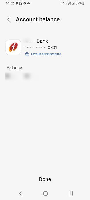 Просмотр баланса банковского счёта в приложении Samsung Wallet.