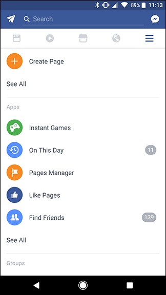 Раздел «Приложения» в меню Facebook — список приложений с Find Wi‑Fi
