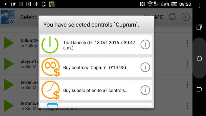 Выбор схемы управления в ExaGear для классической игры