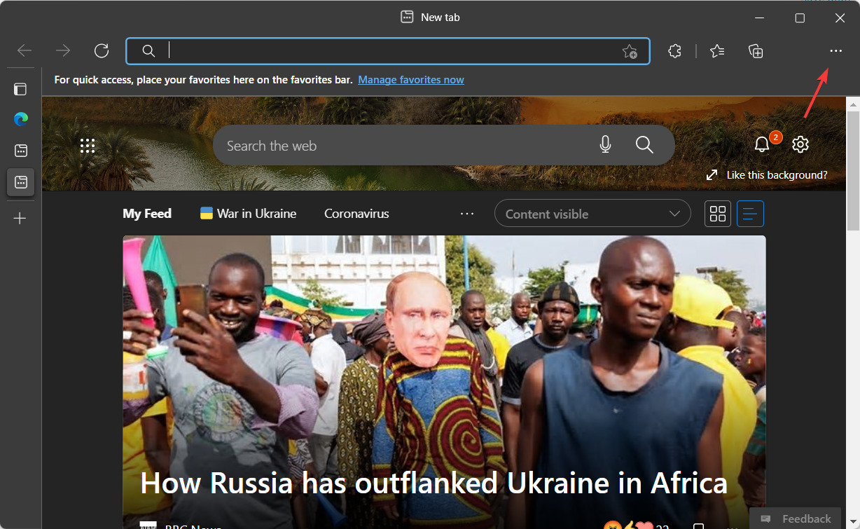 Меню «три точки» в Microsoft Edge