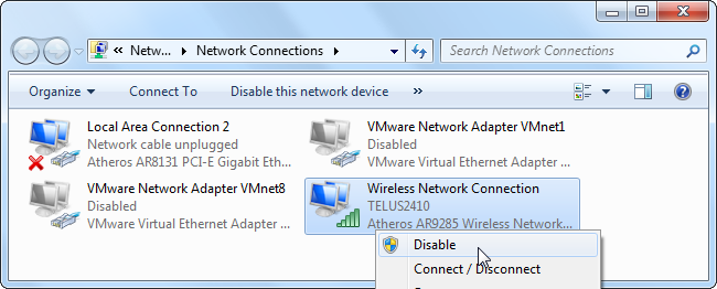 Отключение сетевого адаптера в Windows