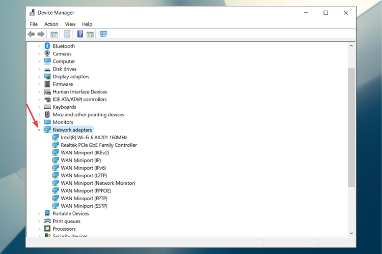 Список установленных сетевых адаптеров