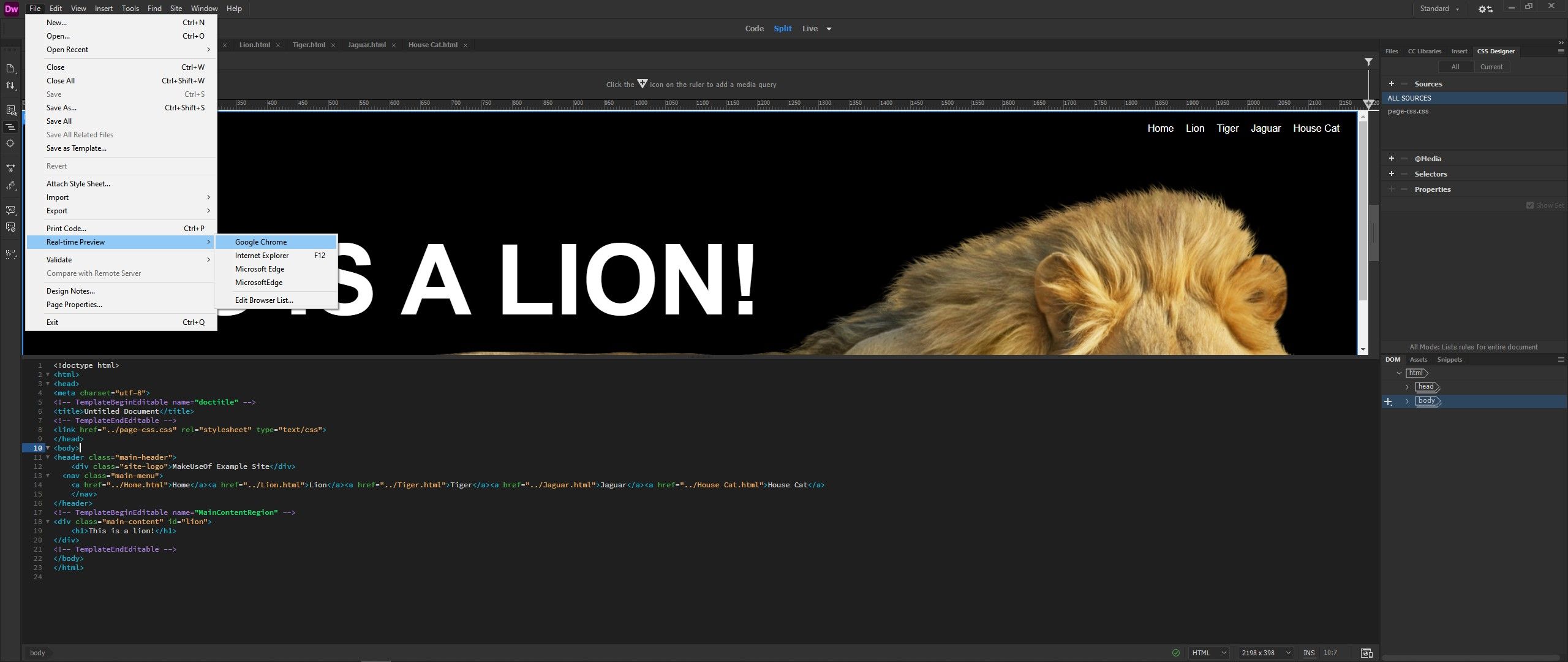 real time preview in dreamweaver