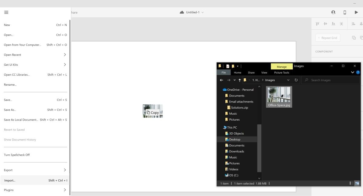 Добавление изображения на страницу Adobe XD