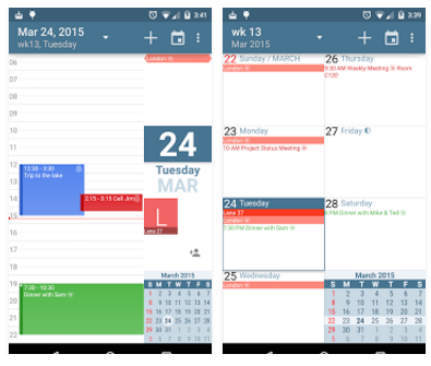 Интерфейс aCalendar с цветовой маркировкой событий