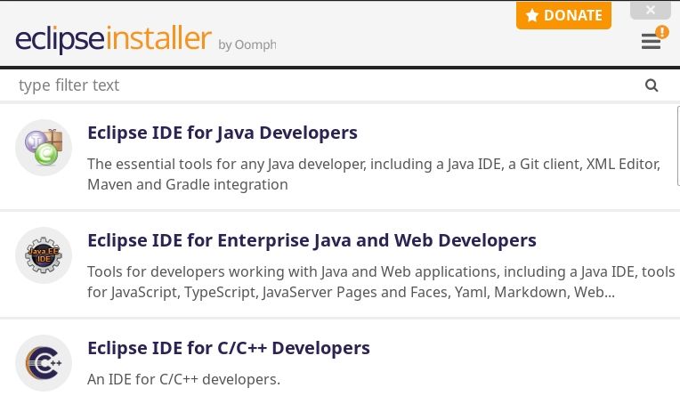 выбор пакета Eclipse IDE
