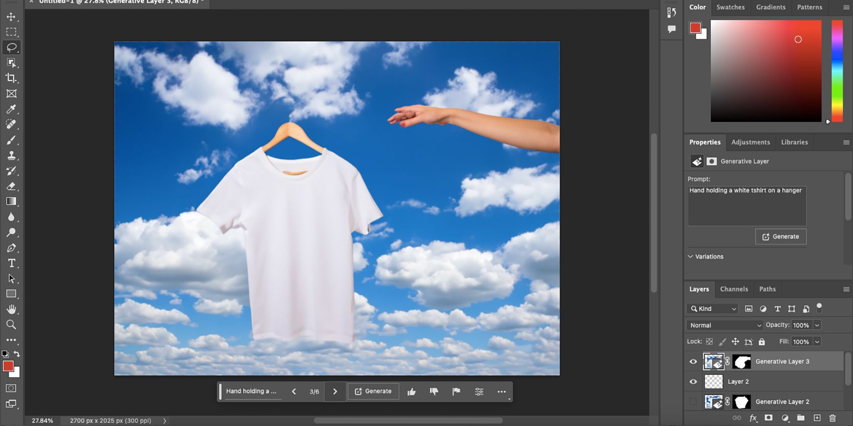 Футболка с графикой собаки и рукой, тянущейся к ней в Photoshop.
