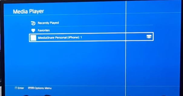 Selezione iMediaShare Personal (iPhone) nel Media Player PS4