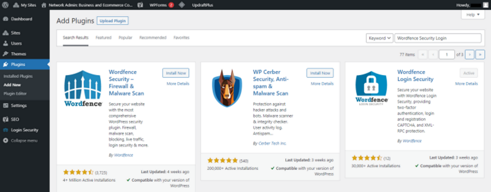 WP 2FA install activate Wordfence Login Security