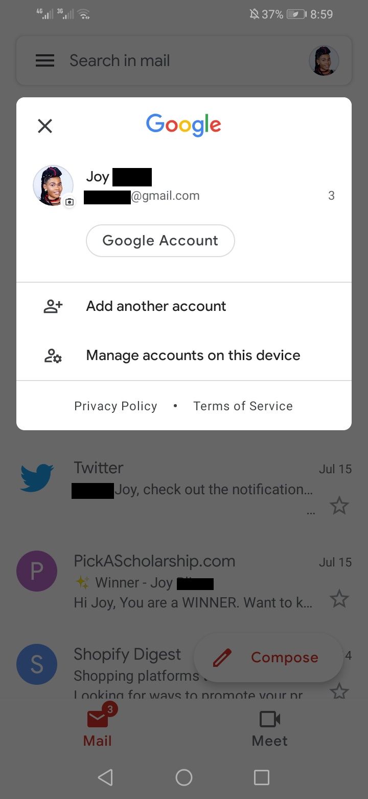 Нажмите на фотографию профиля в Gmail на Android