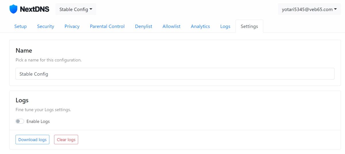 NextDNS Config Settings