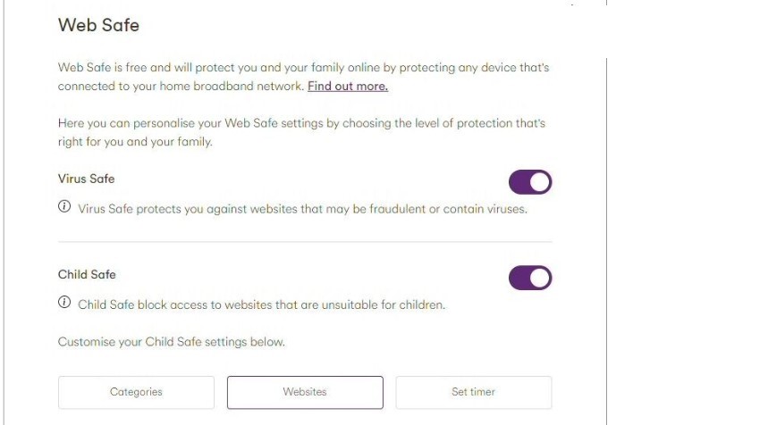 virgin media web safe turn off/on