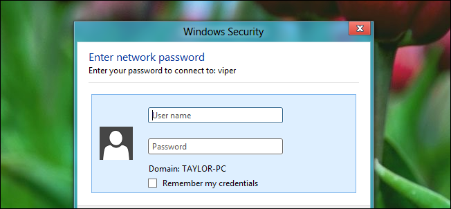 Диалог аутентификации Windows при подключении к сетевой шаре