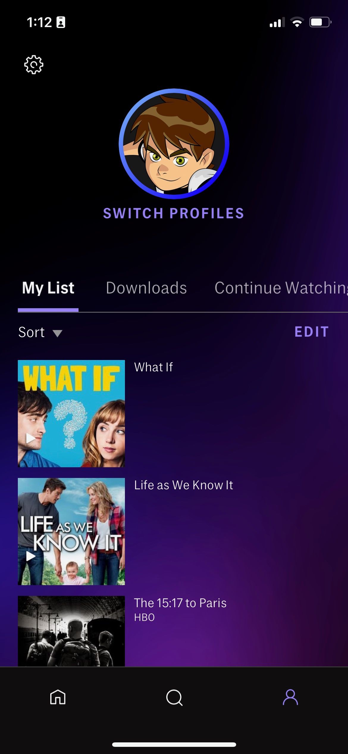 HBO Max Profile Page iPhone